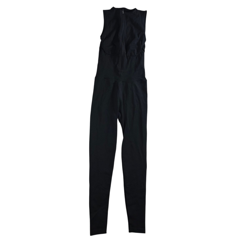 SKIMS Women S/M Black Catsuit Contour Nylon Front Zip Seamless Bodysuit Jumpsuit